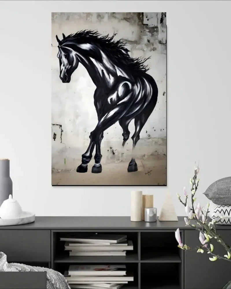 BLACK HORSE | Abstract Art for Modern Home Decor Hand-painted Painting