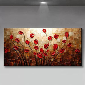 Brown Red Floral Abstract Painting | Textured Handmade Painting | Home Decor-Painting-BEESARI