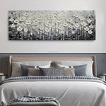 Canvas Wall Art 3D White Floral Oil Painting Bedroom Kitchen Dining Room Office Home Wall Decoration