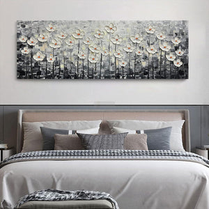 Canvas Wall Art 3D White Floral Oil Painting Bedroom Kitchen Dining Room Office Home Wall Decoration-Painting-BEESARI