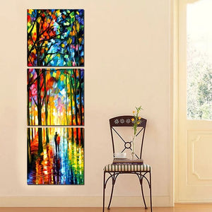 3-Panel Modern Abstract Canvas Wall Art Set – Geometric Blue & Gold Digital Print – Ready-to-Hang Trio