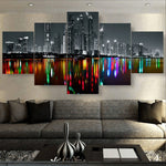 5-Panel Modern Abstract Canvas Wall Art – Teal, Gold & Gray Geometric Digital Print – Ready-to-Hang Home Decor Set