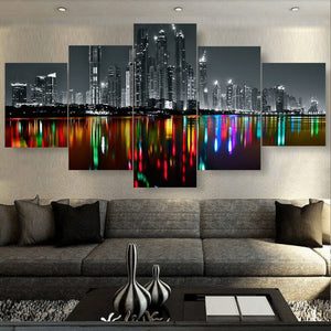 5-Panel Modern Abstract Canvas Wall Art – Teal, Gold & Gray Geometric Digital Print – Ready-to-Hang Home Decor Set