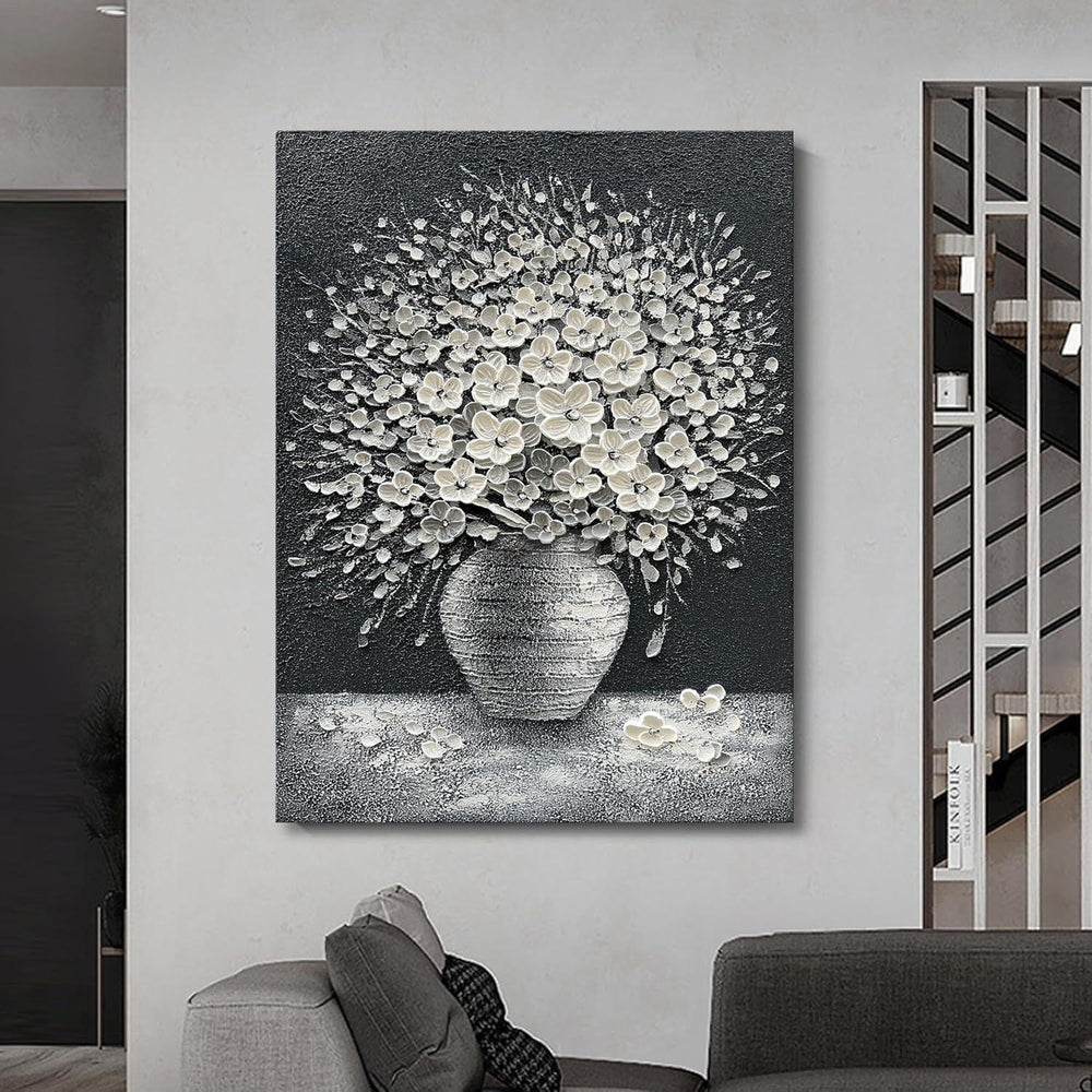 Epicler art Hand-painted abstract white flower art oil painting | canvas wall art painting office home wall decorative art