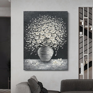 Epicler art Hand-painted abstract white flower art oil painting | canvas wall art painting office home wall decorative art-Painting-BEESARI