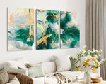 Extra Large Wall Art Green Decor Canvas Paintings Abstract Dining Room Wall Decor Green Gold Modern Decor Painting Wall Decorations Office Decor