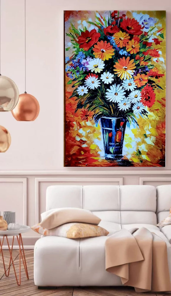 Modern Abstract Canvas Wall Art – Blue and Gold Digital Print – Ready to Hang Home & Office Decor