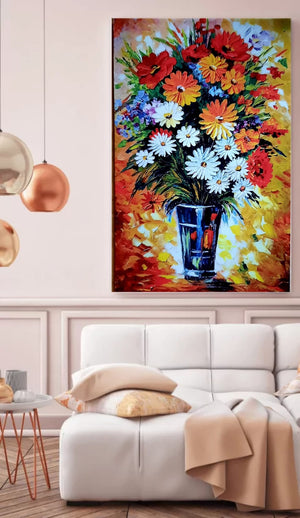 Modern Abstract Canvas Wall Art – Blue and Gold Digital Print – Ready to Hang Home & Office Decor