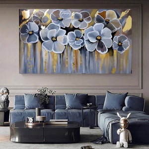 Floral Abstract Art | Gray Gold on Canvas Handmade Painting | Home Decor-Painting-BEESARI