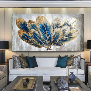 Gold Feather Textured Painting Gold Leaf Art Home Decor Wall Decor-Painting-BEESARI