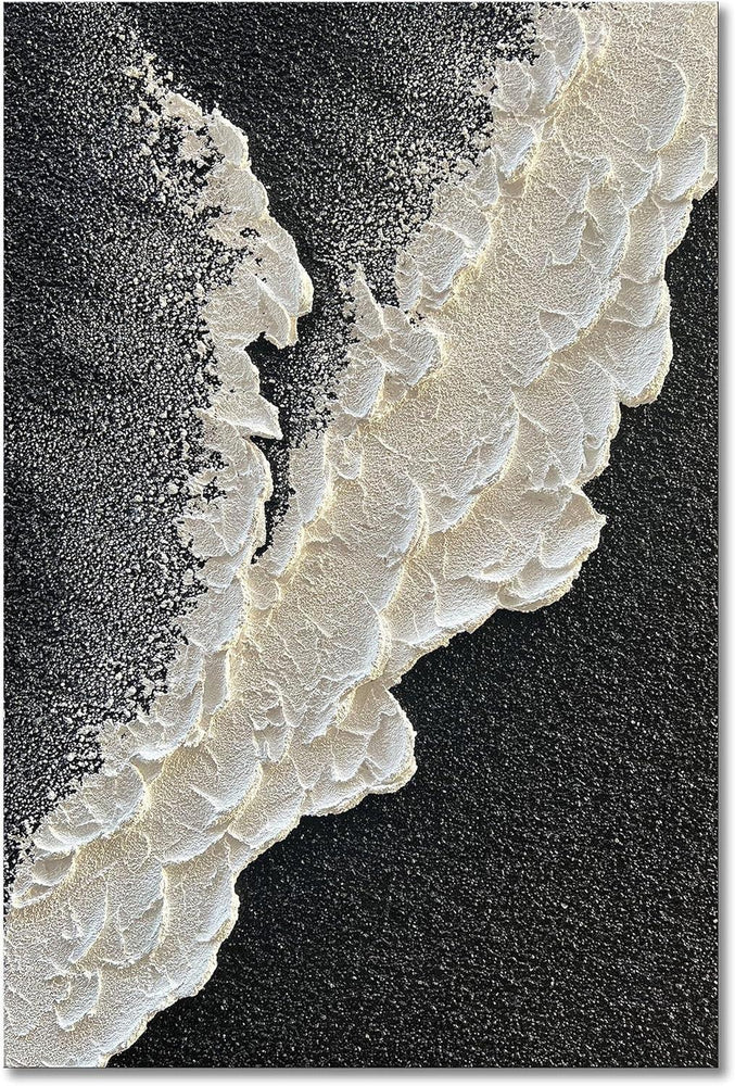 Handcrafted Thick Texture Black and White Abstract Canvas Art Ocean Wave Beach Landscape Oil Painting Home Wall Art Deco Oil Painting