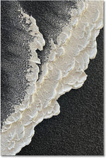 Handcrafted Thick Texture Black and White Abstract Canvas Art Ocean Wave Beach Landscape Oil Painting Home Wall Art Deco Oil Painting