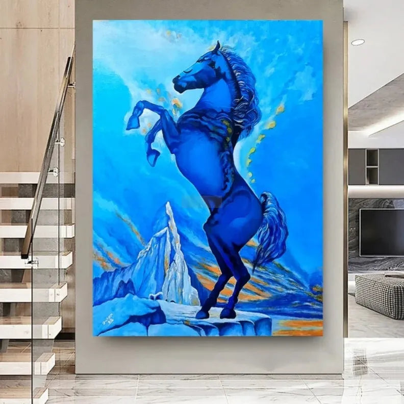 Ice Blue Horse Painting Large Wall Art Decor Canvas Painting Abstract Dining Room Wall Decor Modern Decor Painting Wall Decorations Office Decor