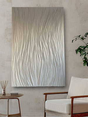 WHITE LINES | Modern 3D Textured Abstract Art on Canvas | Handmade Painting | 3d Wall Art Home Decor-Painting-BEESARI